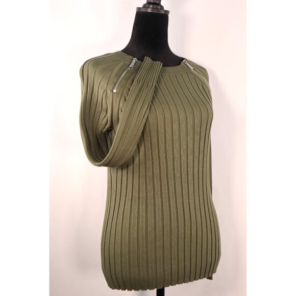 Ribbed Olive Green Zip-Angle Sweater M By INC International Concepts Size Medium - Picture 3 of 13